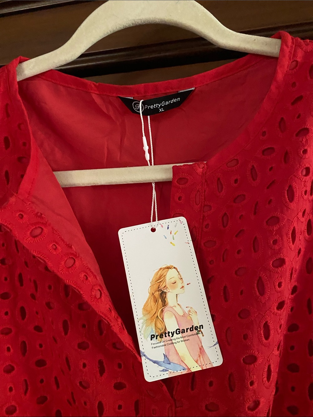 Eyelet Fit & Flare Red Dress - Sleeveless Summer Style - Picture 2 of 3